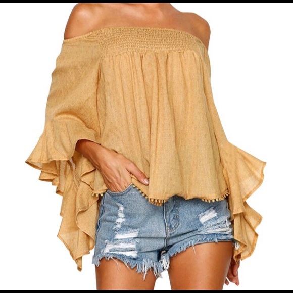 Boho Off The Shoulder Bell sleeve blouse - Picture 3 of 7
